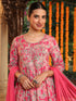 Janasya Women's Pink Pure Cotton Yoke Embroidered Floral Printed A-line Kurta Set